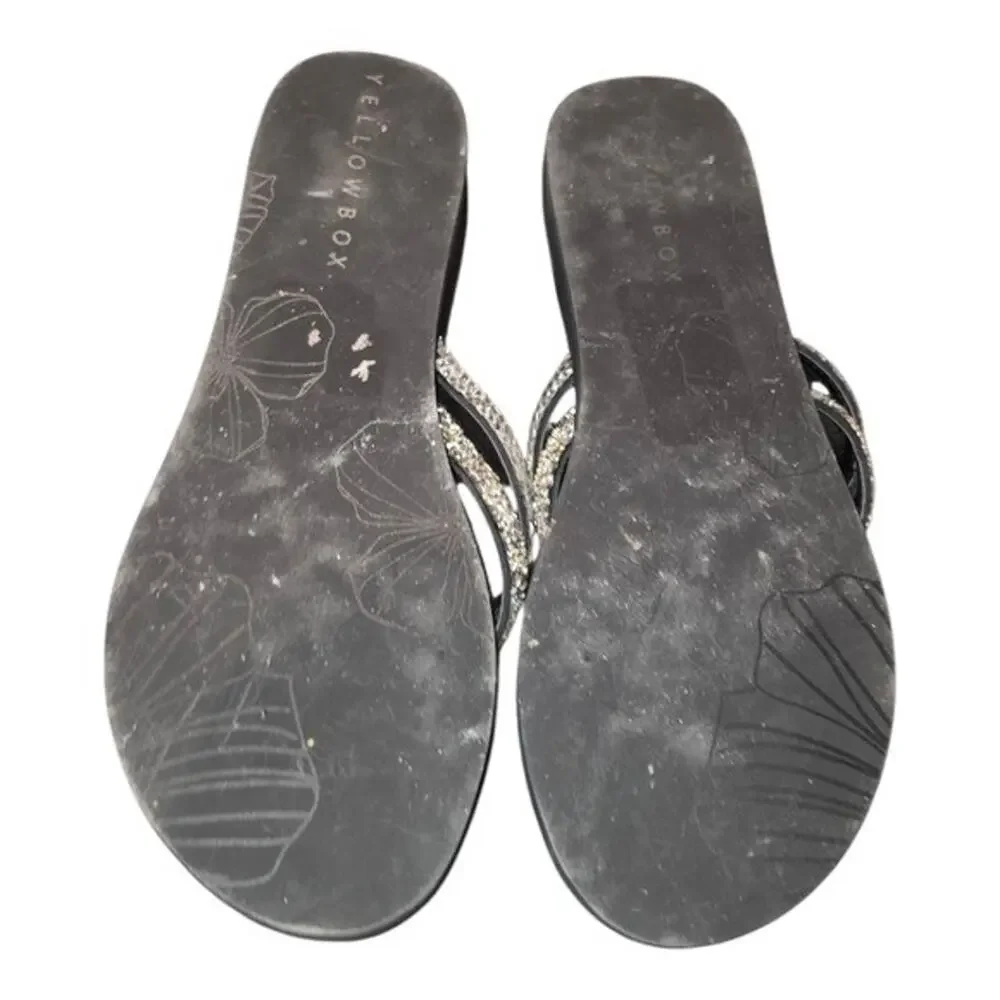 Yellow Box Black Rhinestone Embellished Flip Flops Sandals Size 10